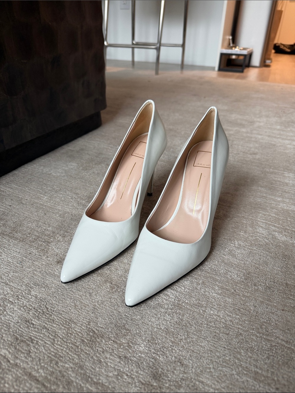 Dolce Vita White Pointed Leather Stiletto Pumps